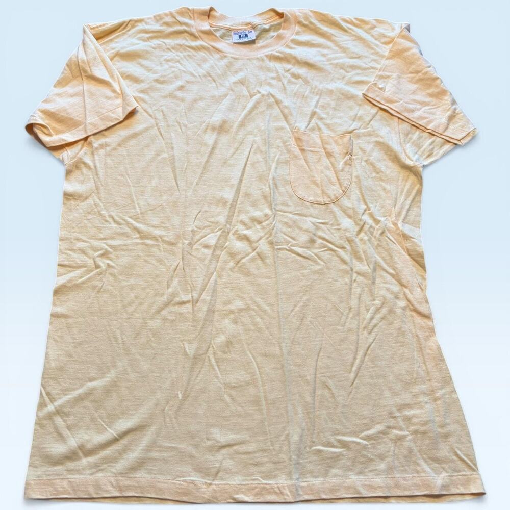Pocket Shirt Mens XL Yellow Solid Blank Tee T-Shirt Cotton Crewneck Delta15373